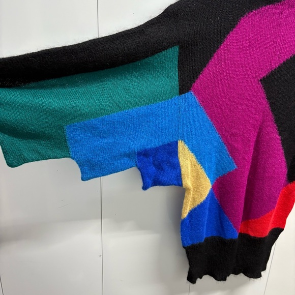 Vintage 80s Escada Mohair Colorblock Sweater Oversized Dolman Geometric Sleeve - Picture 4 of 7